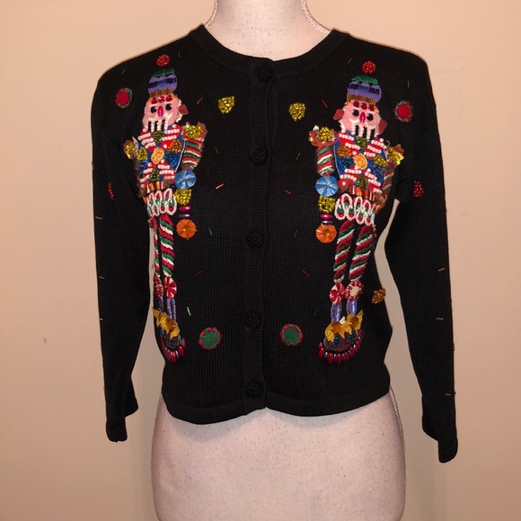 Vintage Michael Simon Girl Christmas Holiday Nutcracker beaded sweater - Picture 2 of 7